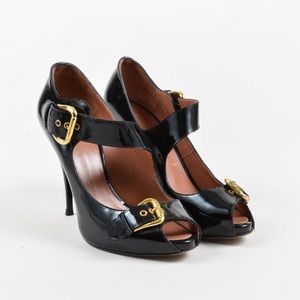 Giuseppe Zanotti black patent leather heels with gold hardware